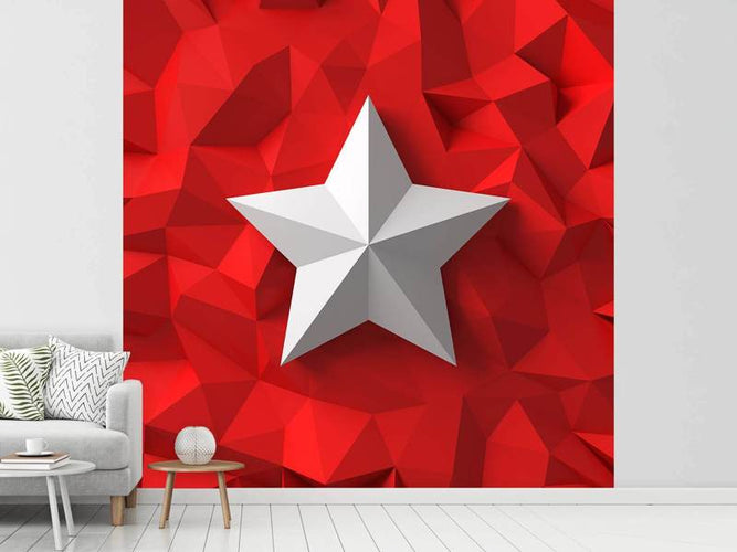 Fotobehang 3D Ster, witte ster in het rood