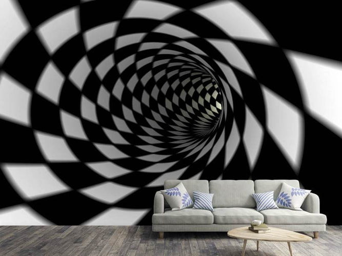 Fotobehang Abstracte tunnel in zwart-wit