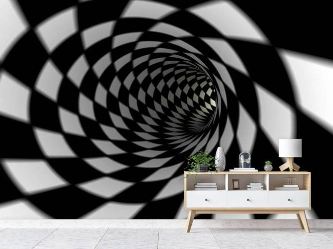 Fotobehang Abstracte tunnel in zwart-wit