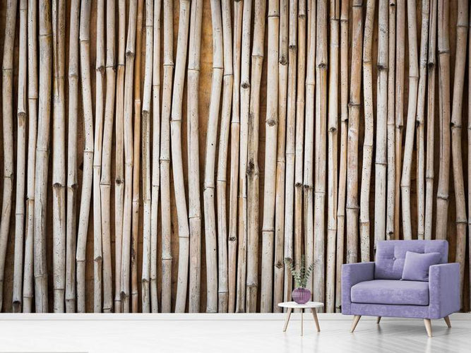 Fotobehang Muur van gedroogd Bamboe