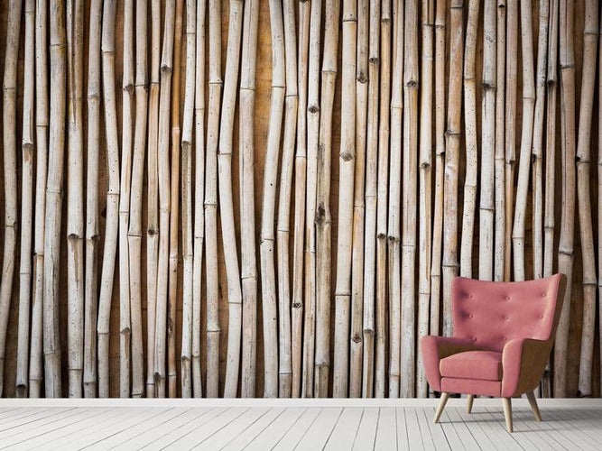 Fotobehang Muur van gedroogd Bamboe