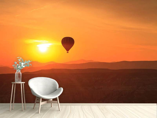 Fotobehang Luchtballon bij zonsondergang