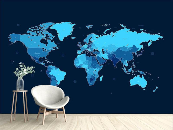 Fotobehang Wereldkaart in het Blauw