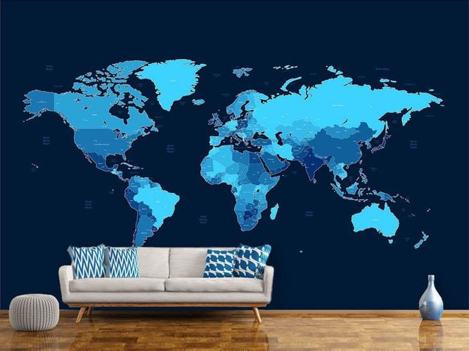 Fotobehang Wereldkaart in het Blauw