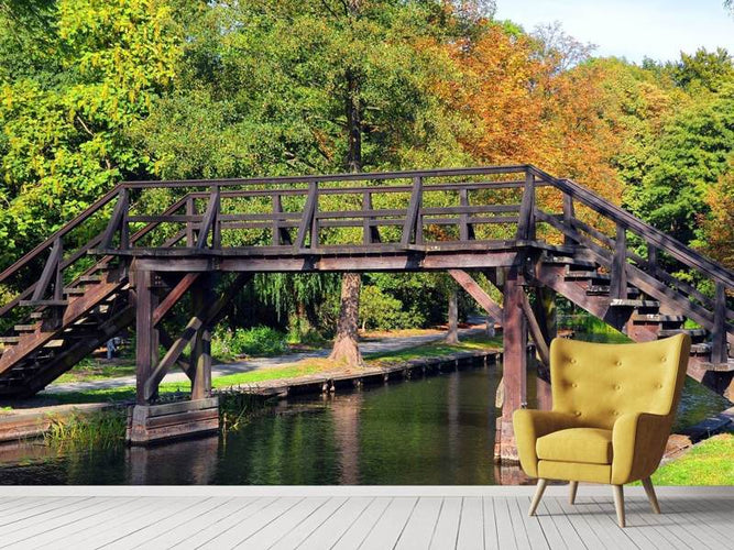 Fotobehang Oude houten brug