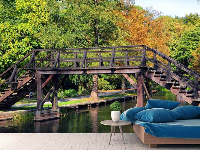 Fotobehang Oude houten brug