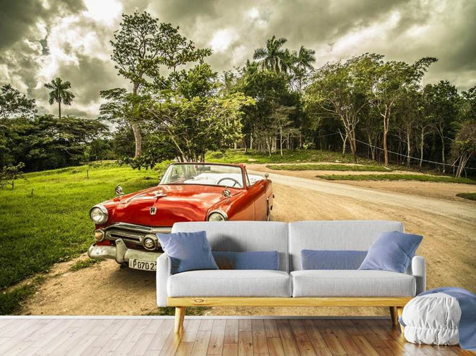Fotobehang Een oldtimer in Cuba, vintage auto