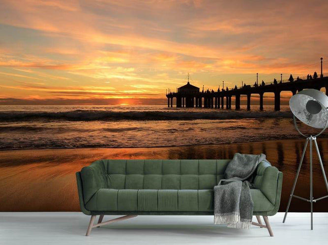 Fotobehang Een plek op het strand om te dromen, zonsondergang