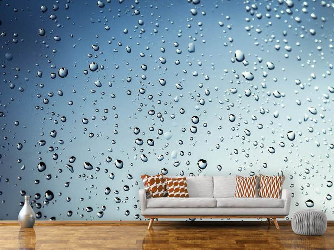 Fotobehang Een muur van regendruppels