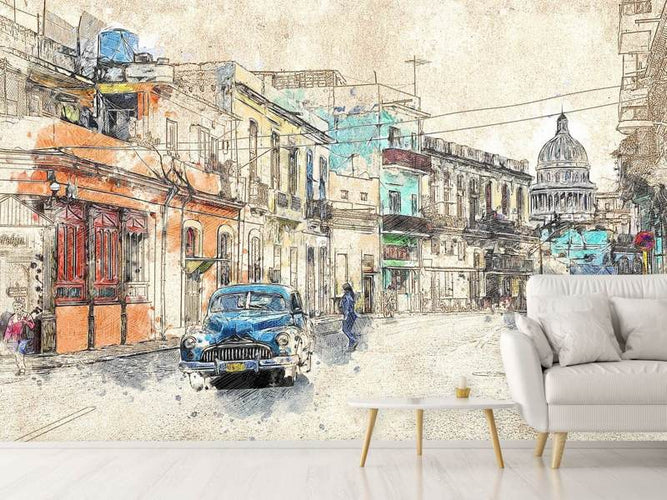 Fotobehang Schilderij vintage Cuba