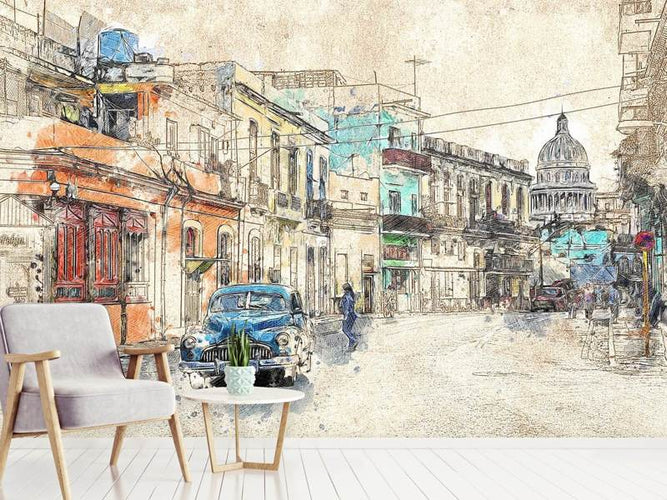 Fotobehang Schilderij vintage Cuba