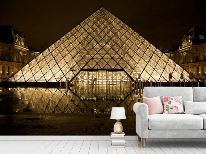 Fotobehang Het Louvre in de avond, Frankrijk
