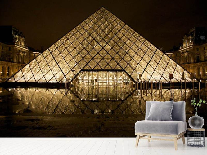 Fotobehang Het Louvre in de avond, Frankrijk