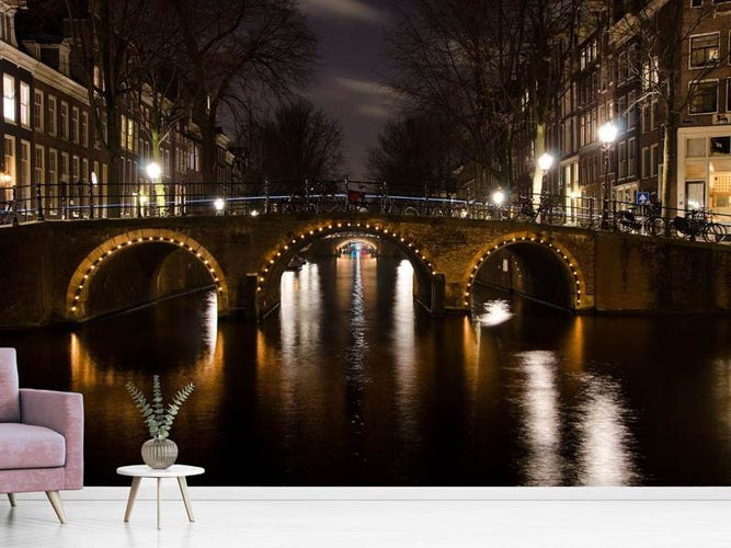 Fotobehang Amsterdam in de avond