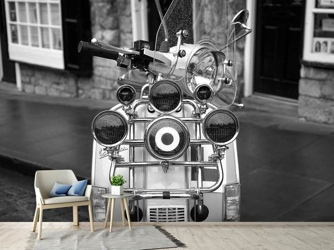 Fotobehang Retro scooter, zwart en wit