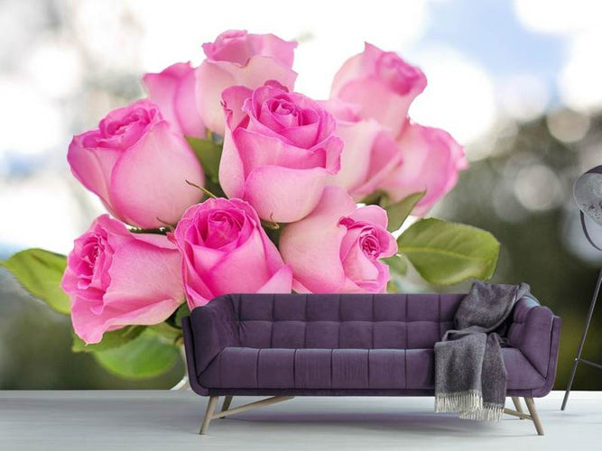 Fotobehang Boeket rozen in roze