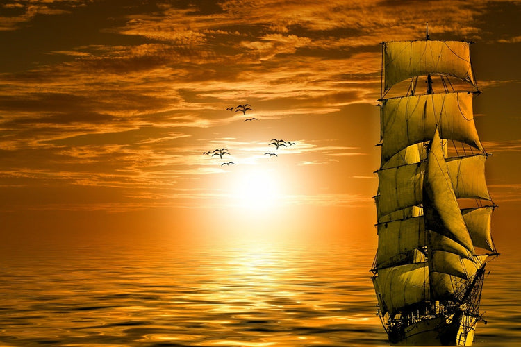 Fotobehang Sailing ship in the sunset