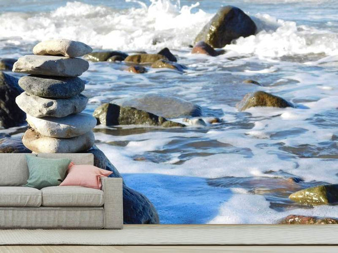 Fotobehang Zen stenen aan Zee