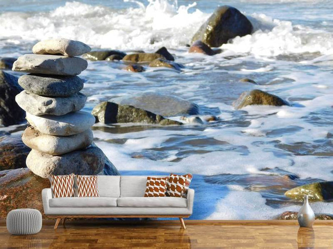 Fotobehang Zen stenen aan Zee